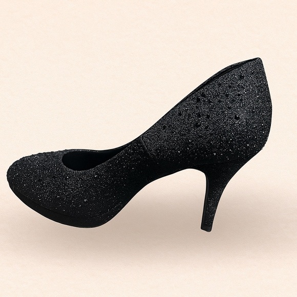 Silver Slippers Sparkly Black Heels – Size 9W 4” Heel – Elegant & Eye-Catching - Picture 4 of 5